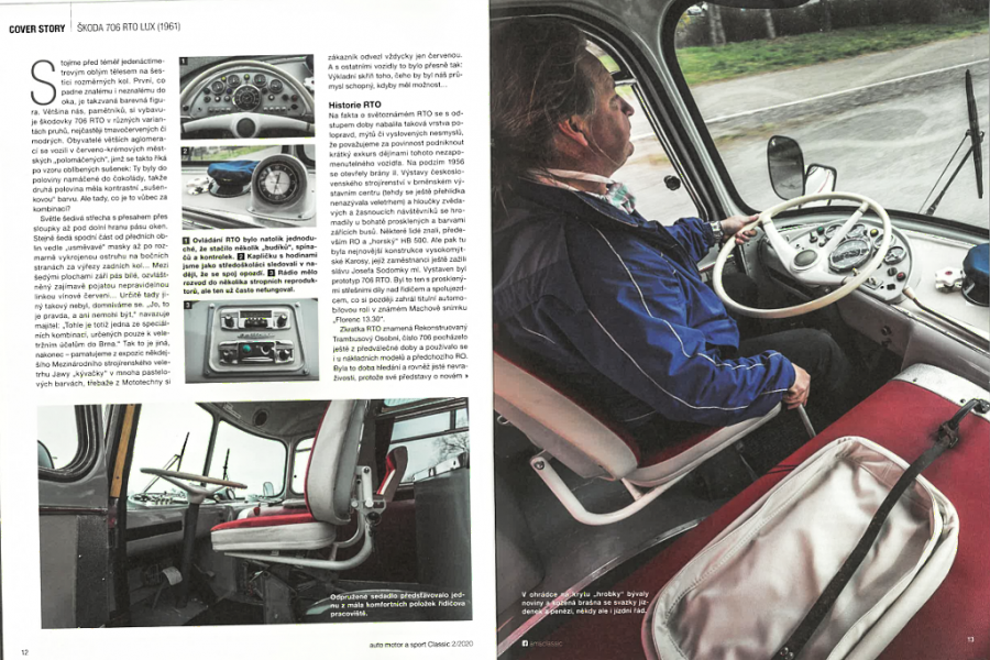 Článek v časopisu Auto motor a sport Classic včetně rozhovoru s předsedou Škoda-bus klubu o zrenovovaném autobusu Škoda 706 RTO-LUX. Auto motor a sport Classic, 2020.